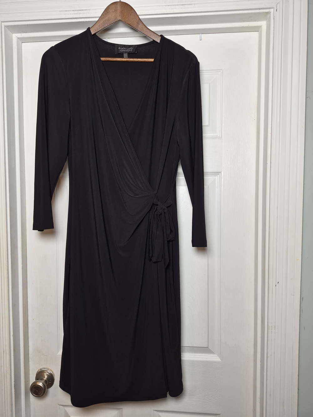 Balck Label Evan Picone Black Wrap-Style Midi Dress Size 8